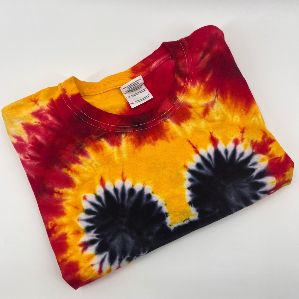 Gildan Mickey Mouse Tie Dye‎ Shirt Mens 2XL Red Yellow Spiral Graphic Tee - Picture 5 of 6